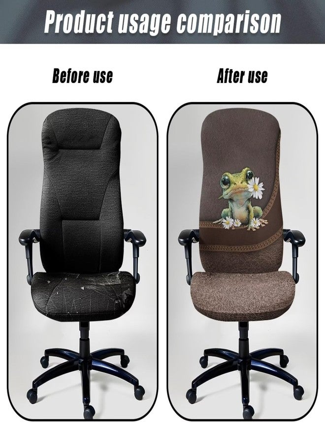 Wanyint Frog Daisy Brown Desk Chair Cover Stretch Office Chair Slipcover Dustproof Desk Computer Chair Cover High Back Chair Protective Cover Easy to Install, L - Image 5